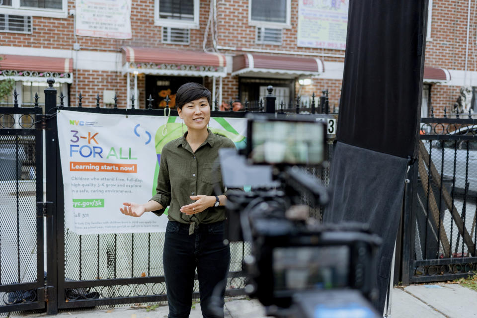 In this Oct. 5, 2021, photo provided by Coothill Nelson, Jaime-Jin Lewis poses for a photo in New York. Lewis is one of the winners of the year's David Prize. (Coothill Nelson via AP)