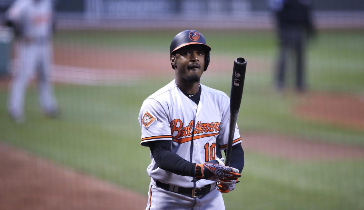 After being taunted with racial slurs on Monday, Red Sox fans welcomed Adam Jones back to Fenway with a warm reception. (AP Photo/Charles Krupa)