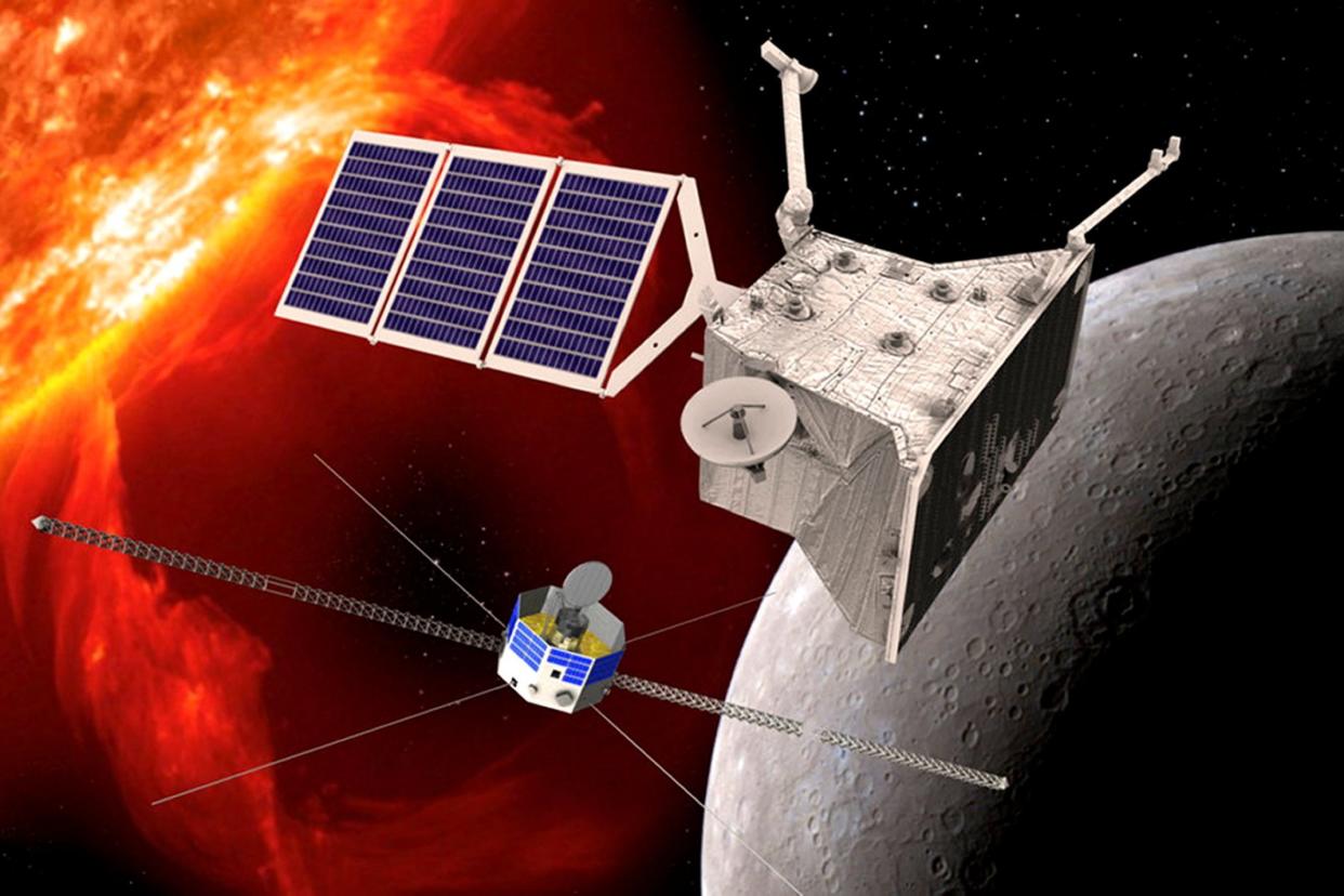 An artist's impression of the two BepiColombo orbiters, which will use a host of instruments to unravel Mercury's mysteries: PA