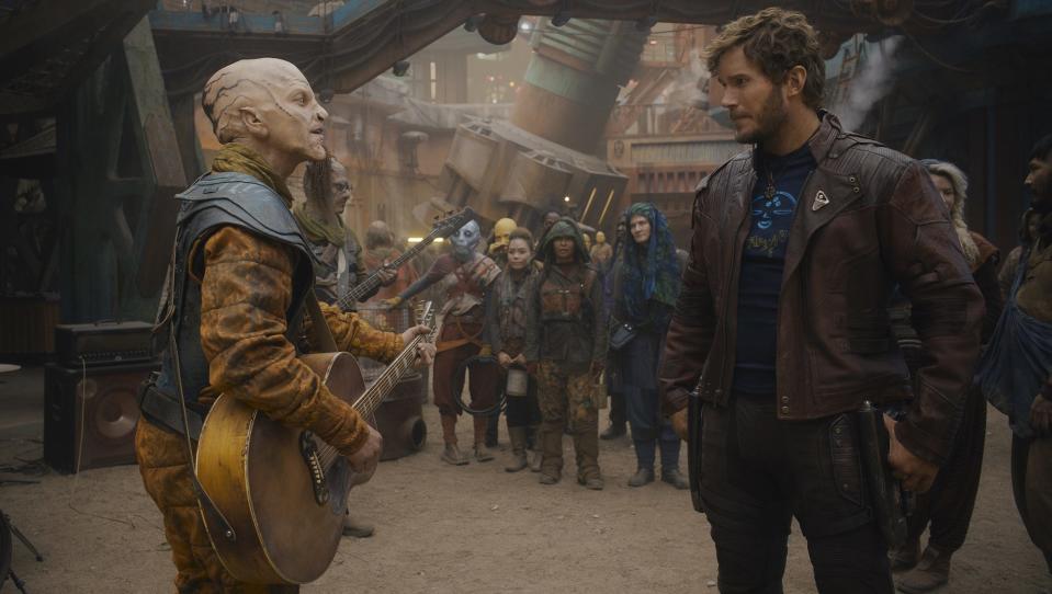 (L-R): A member of The Old 97’s and Chris Pratt as Peter Quill/Star-Lord in "The Guardians of the Galaxy: Holiday Special."