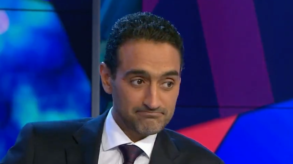 The Project host Waleed Aly reacts to the on-air blunder. Source: The Project