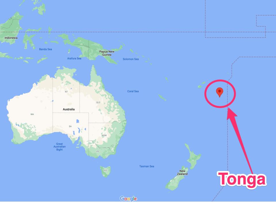 A map showing where Tonga is located