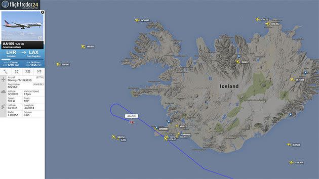 American Airlines flight can be seen returning to LHR with a medical emergency. Photo: Twitter/Flightradar24