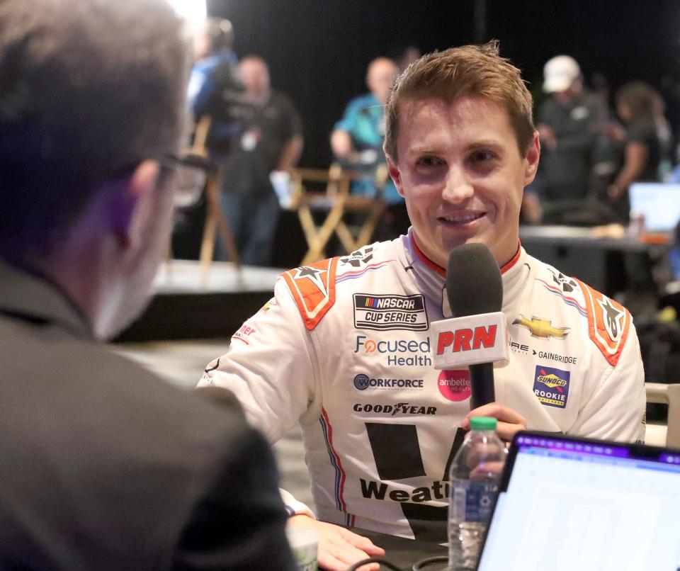 Zane Smith talks with Performance Racing Network, Wednesday February 14, 2024 during Daytona 500 Media Day at Daytona International Speedway