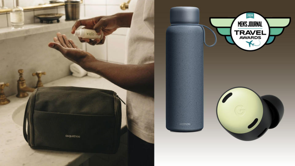 Best travel accessories of 2024 include Augustnoa Dopp Kit, Google Pixel Buds Pro, and Monos Kiyo UVC Water Bottle.<p>Courtesy Images</p>