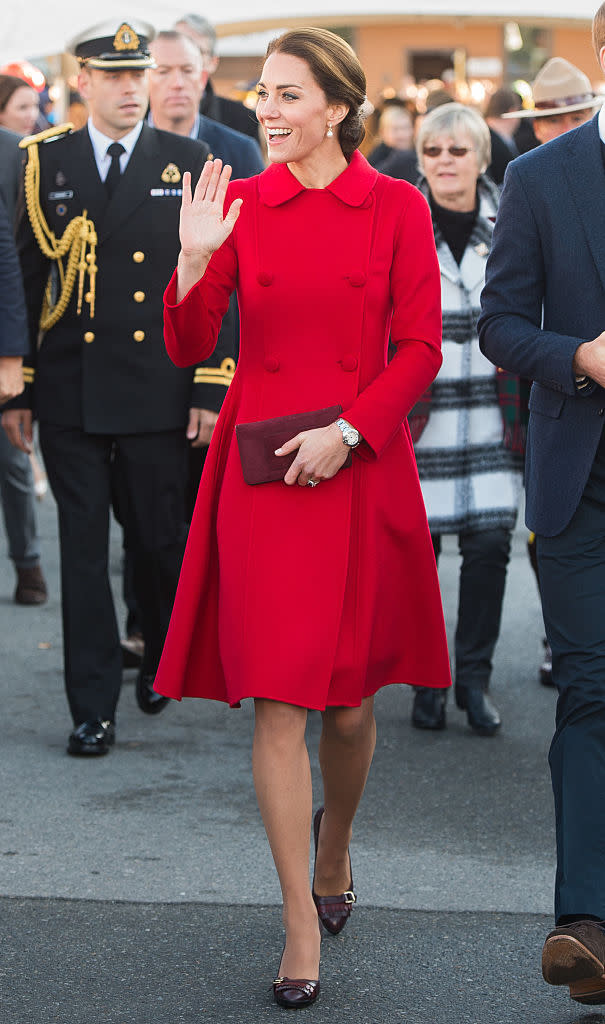 <p>Here she is with a suede version in burgundy. <i>(Photo by Samir Hussein/WireImage)</i></p>