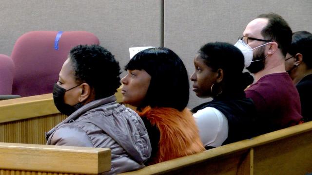 Michael Westbrook's mother Brenda Westbrook (left) joins other family members Wednesday, January 18, 2023, at the Momonouth County Courthouse in Freehold during his detention hearing.  Westbrook, charged in the Oceanport murder of Amad Jones, was later ordered released pending trial.