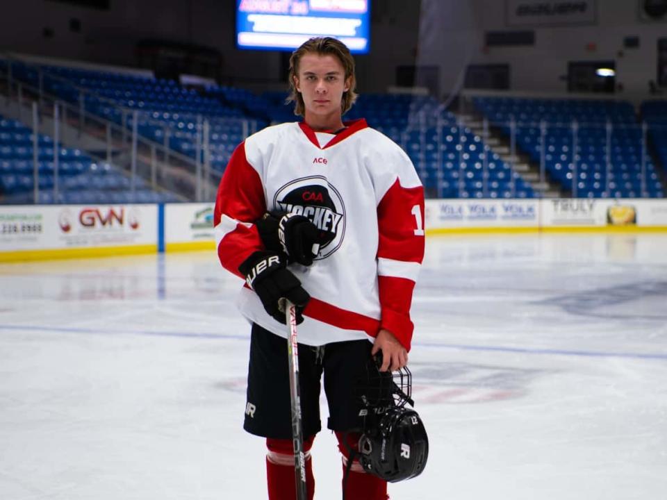 Gavin McKenna, 14, takes part in a CAA training camp in Detroit in June. The Whitehorse resident was the first overall draft pick in the Western Hockey League earlier this spring and will begin his WHL career this fall.  (Ken Amlin - image credit)