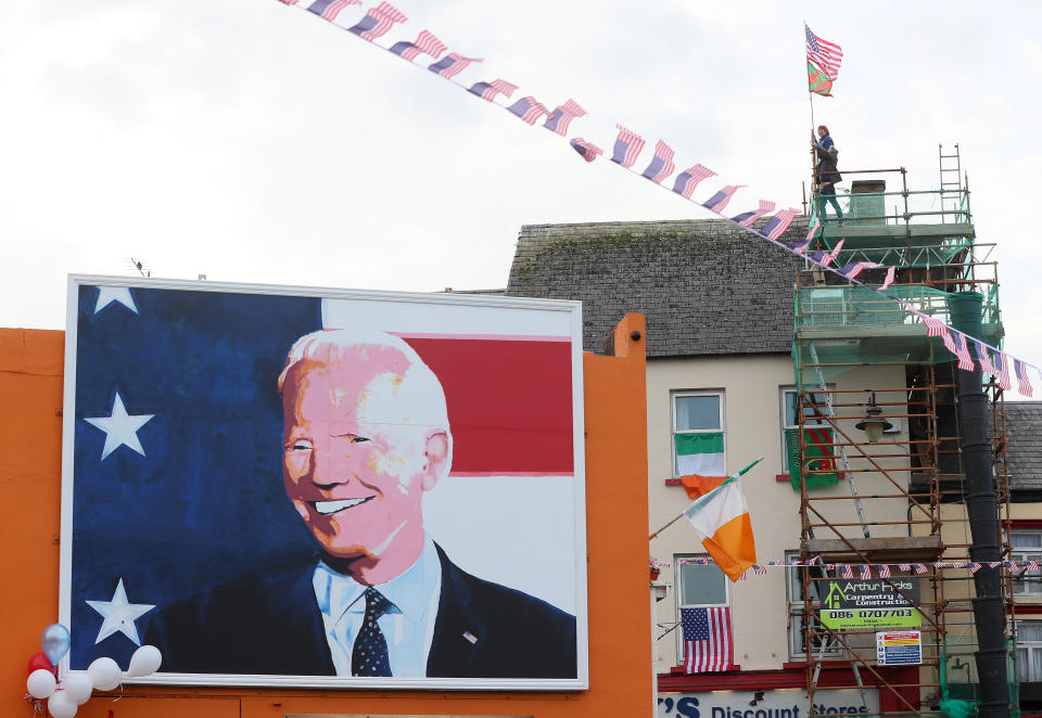 Residents of Ballina, Ireland, celebrate in the ancestral home of President-elect Joe Biden. (Photo: Brian Lawless - PA Images via Getty Images)