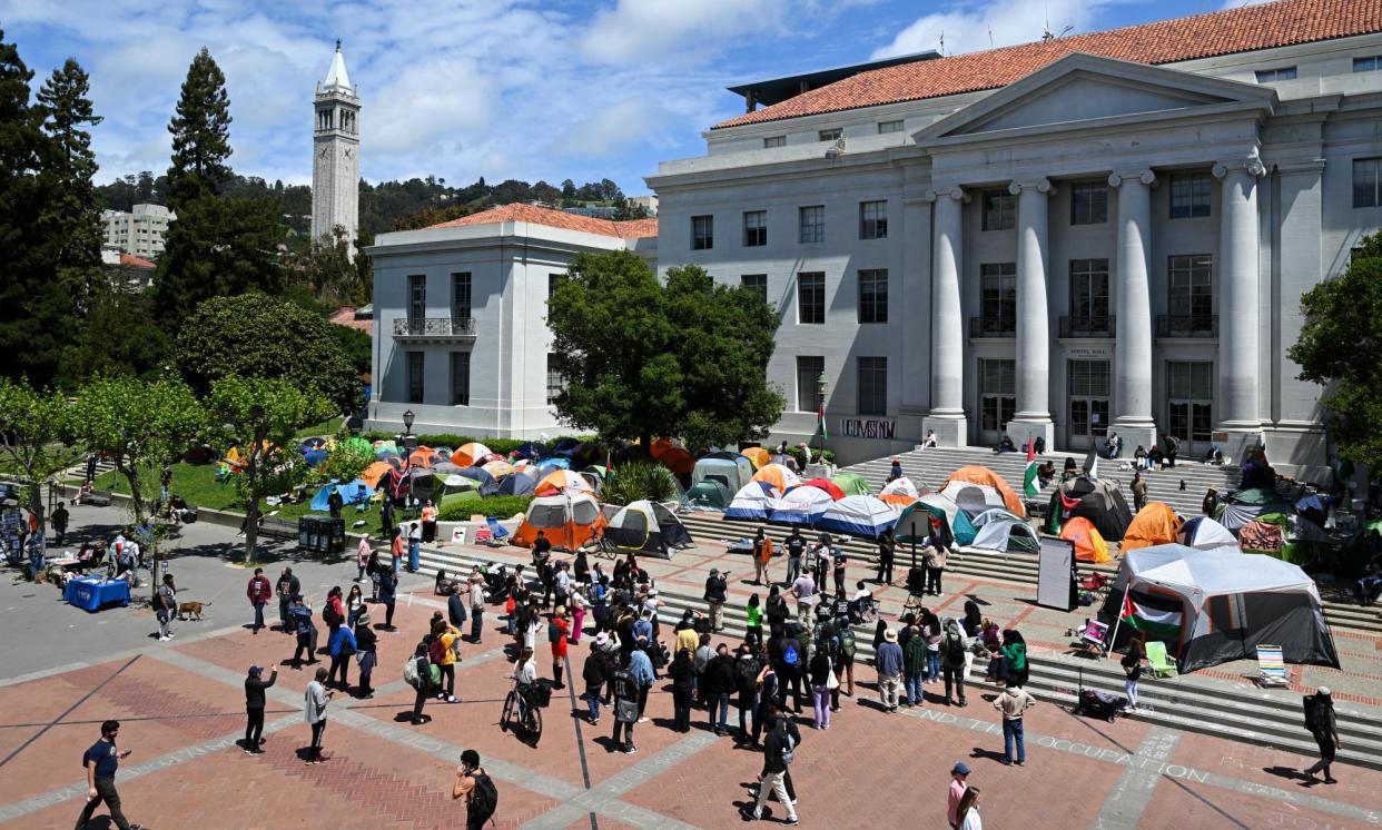 <span>The student encampment at UC Berkeley to demand a ceasefire in Gaza and the school’s divestment from Israel.</span><span>Photograph: Anadolu/Getty Images</span>