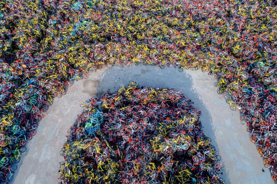 <p>A huge collection of abandoned bikes in Shanghai, China. (Photo: <span>Mathias Guillin</span>/Caters News) </p>