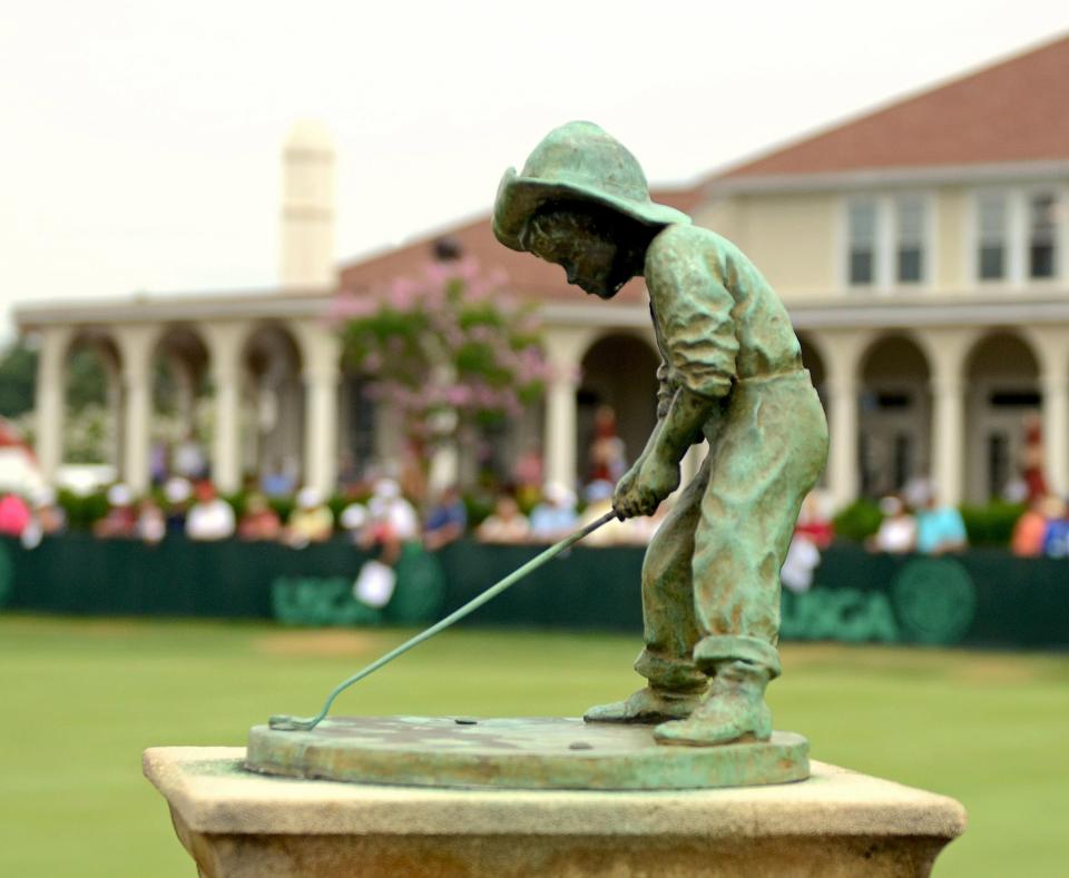 The iconic putter boy statue is a fixture outside the clubhouse at the Pinehurst Resort and Country Club's No. 2 Course in Pinehurst, North Carolina
