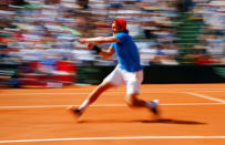 Tennis - Davis Cup - Quarter-Final - Italy vs France - Valletta Cambiaso ASD, Genoa, Italy - April 8, 2018 France's Lucas Pouille in action during his match against Italy's Fabio Fognini REUTERS/Tony Gentile TPX IMAGES OF THE DAY