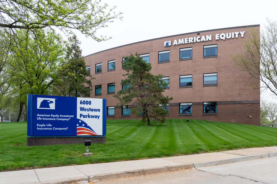 American Equity Investment Life Insurance Company headquarters in West Des Moines, Iowa, USA, May 6, 2023. 