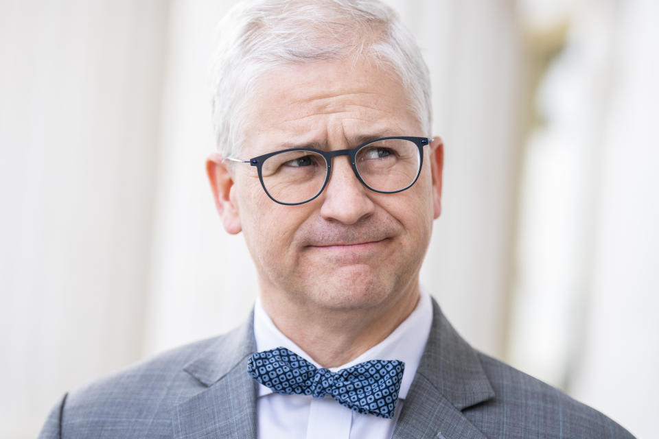 UNITED STATES - FEBRUARY 15: Rep. Patrick McHenry, R-N.C., leaves the U.S. Capitol after the last votes of the week on Thursday, February 15, 2024. (Tom Williams/CQ-Roll Call, Inc via Getty Images)