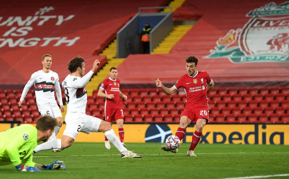 Diogo Jota stokes Liverpool in front at Anfield (Getty Images)