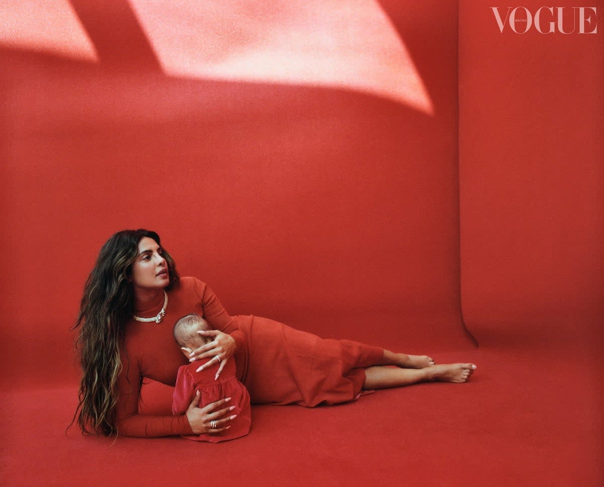Priyanka Chopra Jonas pictured with her daughter in the new issue of British Vogue  (Zoë Ghertner/British Vogue)