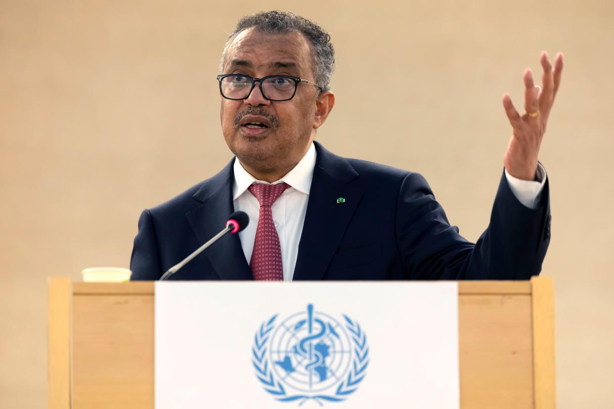 Tedros Adhanom Ghebreyesus, Director General of the World Health Organization (WHO) delivers a speech during the 75th World Health Assembly at the European headquarters of the United Nations in Geneva, Switzerland, May 24, 2022. 