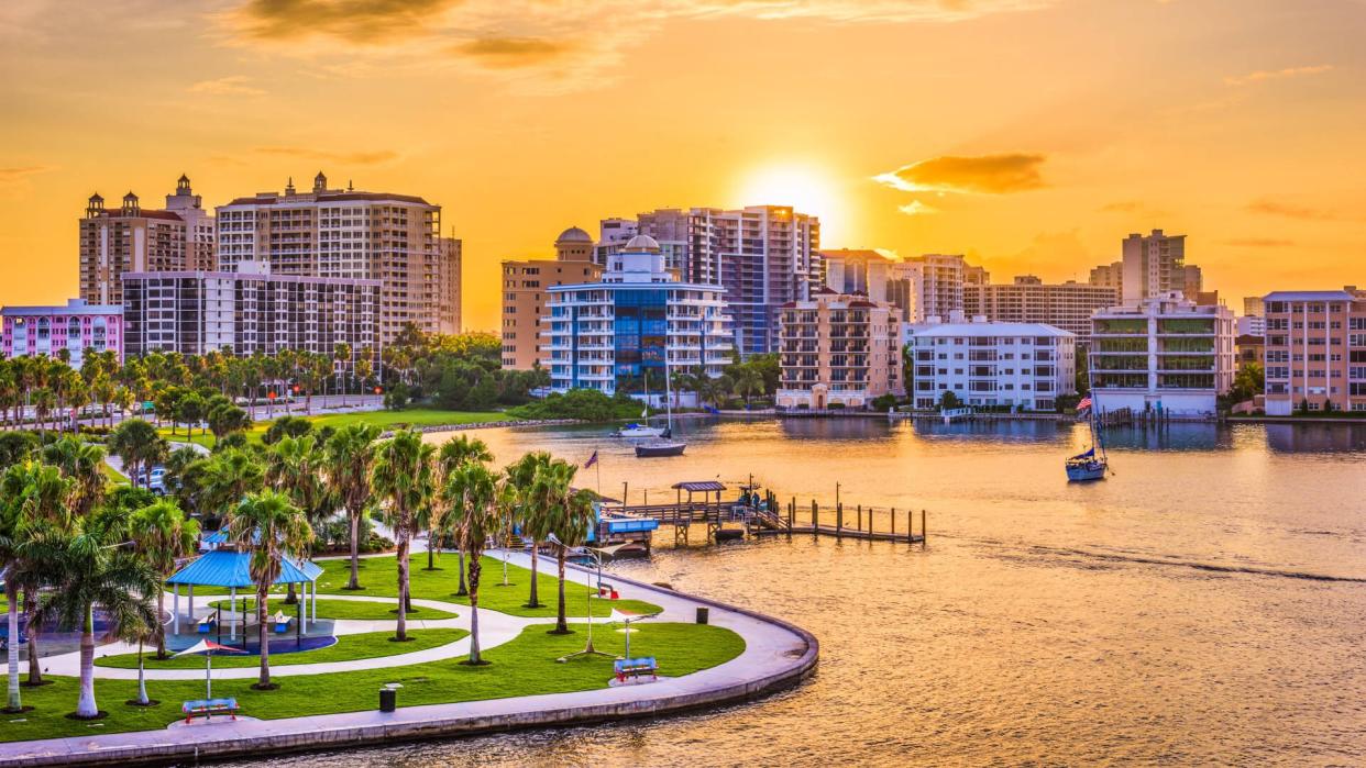 Sarasota, Florida, USA downtown skyline on the bay.