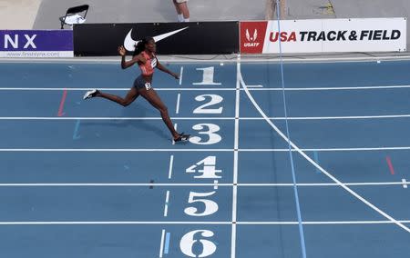 Jun 23, 2018; Des Moines, IA, USA; Shakima Wimbley wins the women's 400m in a stadium record 49.52 during the USA Championships at Drake Stadium. Kirby Lee-USA TODAY Sports