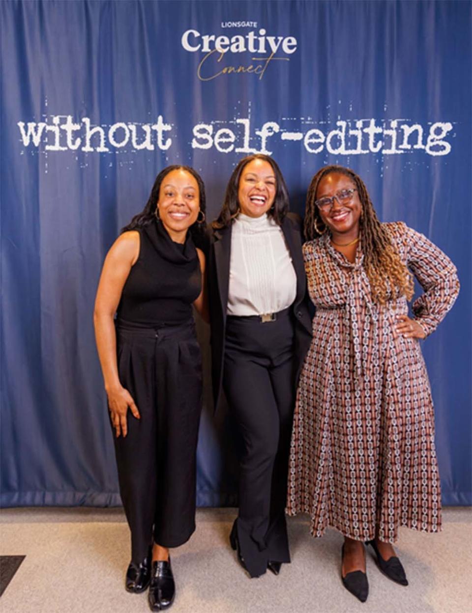 L-R: Alana Mayo (President, Orion Pictures), Nicole Brown (President, TriStar Pictures), Kamala Avila-Salmon (Head of Inclusive Content, Lionsgate Motion Picture Group