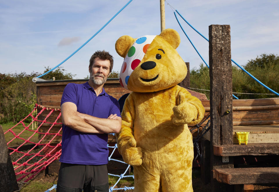 Rhod Gilbert with Pudsey the Bear for Children in Need (BBC)