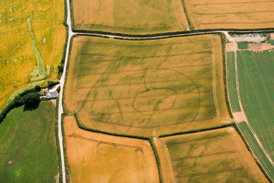 <p>This prehistoric settlement with concentric ditches was discovered in Lansallos, Cornwall (Historic England) </p>