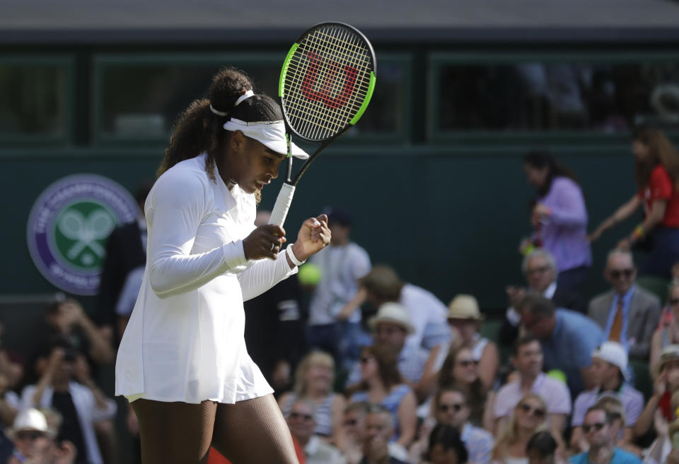 Serena Williams defeated Kristina Mladenovic in the third round at Wimbledon. (AP Photo/Ben Curtis)
