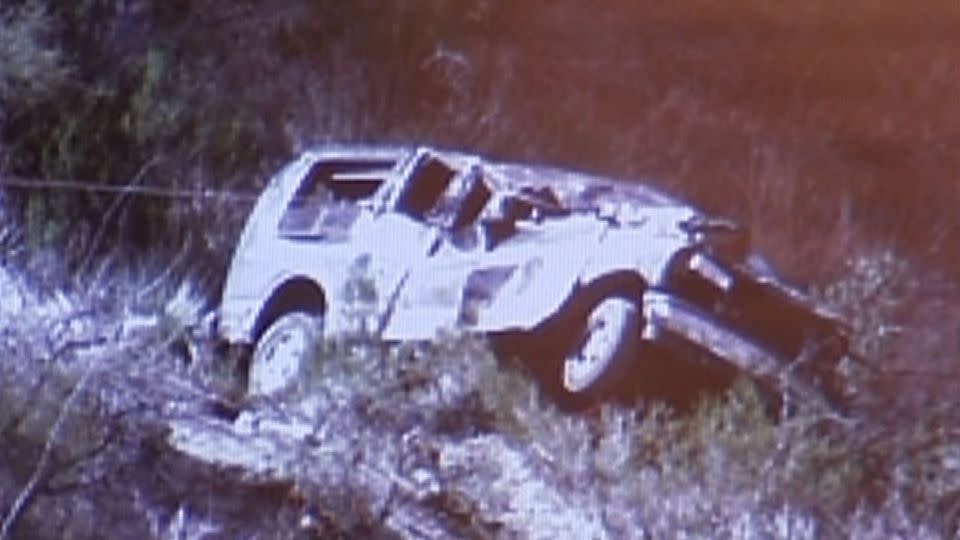 Police and fire officials displayed this photo of the crushed van at a ceremony honoring Manuel Cordova’s heroism in December 2007. - KVOA