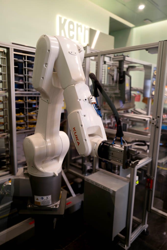 The German-made robotic arm does much of the labor, with just three employees backing him up. Kernel