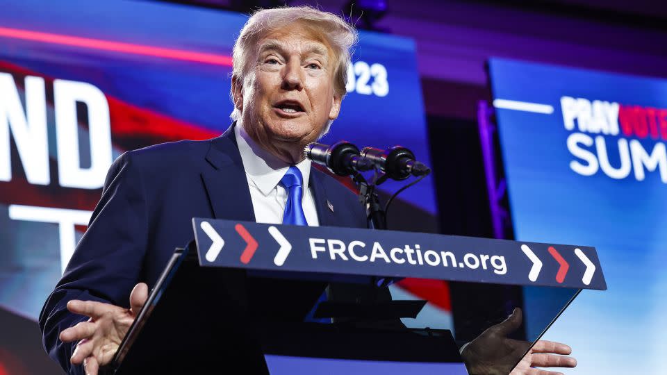 Republican presidential candidate and former President Donald Trump speaks at the Pray Vote Stand Summit on September 15 in Washington, DC. - Anna Moneymaker/Getty Images