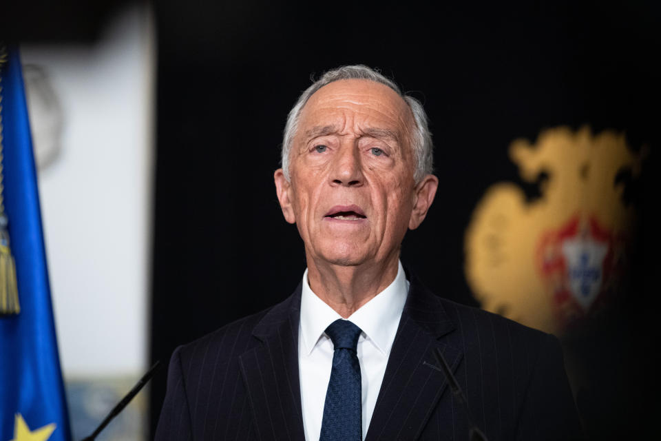 LISBON, March 18, 2020 . Portuguese President Marcelo Rebelo de Sousa speaks during a televised national speech in Lisbon, Portugal, March 18, 2020. The president declared on Wednesday in a televised national speech a "state of emergency" in a bid to contain the spread of COVID-19, the disease caused by the new coronavirus.    The state of emergency, the first of its kind in the Portuguese history, can be extended for another 15 days, according to the Portuguese law.    The number of positive COVID-19 cases in Portugal rose to 642 on Wednesday, 194 more than on the previous day, according to the Directorate-General for Health ,DGS. (Photo from Xinhua via Getty) (Xinhua/Wen Xinnian via Getty Images)