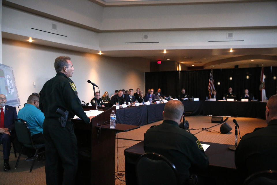 Broward Sheriff Scott Israel speaks before the the Marjory Stoneman Douglas High School Public Safety Commission on Thursday, Nov. 15, 2018, in Sunrise, Fla. (AP Photo/Brynn Anderson)