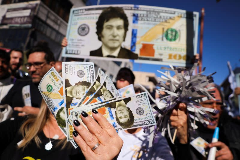 Supporters of Argentine presidential candidate Javier Milei during a campaign rally, in Buenos Aires