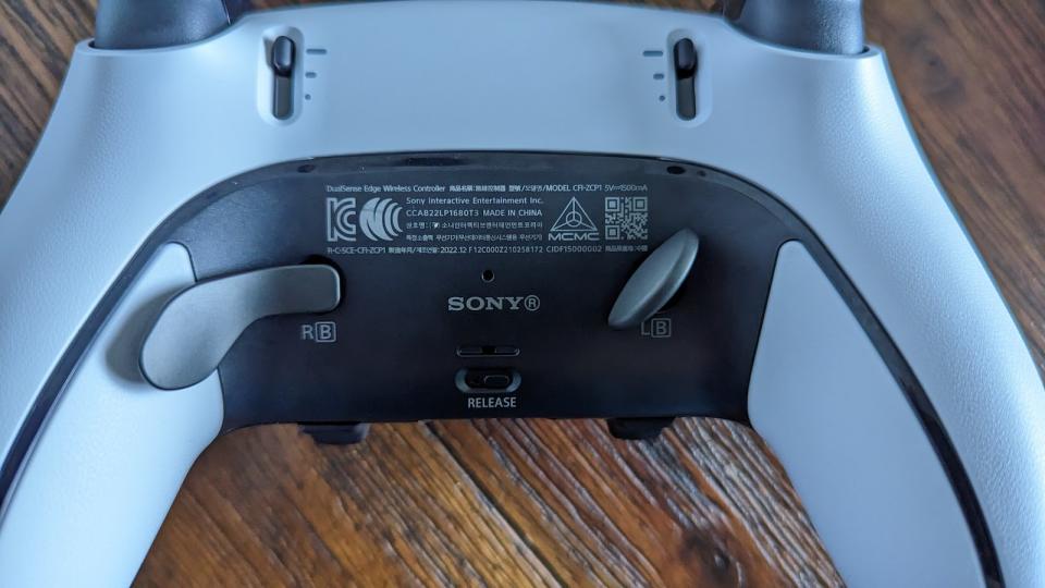 The underside of the Sony DualSense Edge controller.