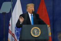 U.S. President Donald Trump delivers remarks at a Veterans Day Parade and Wreath Laying ceremony in Manhattan, New York City