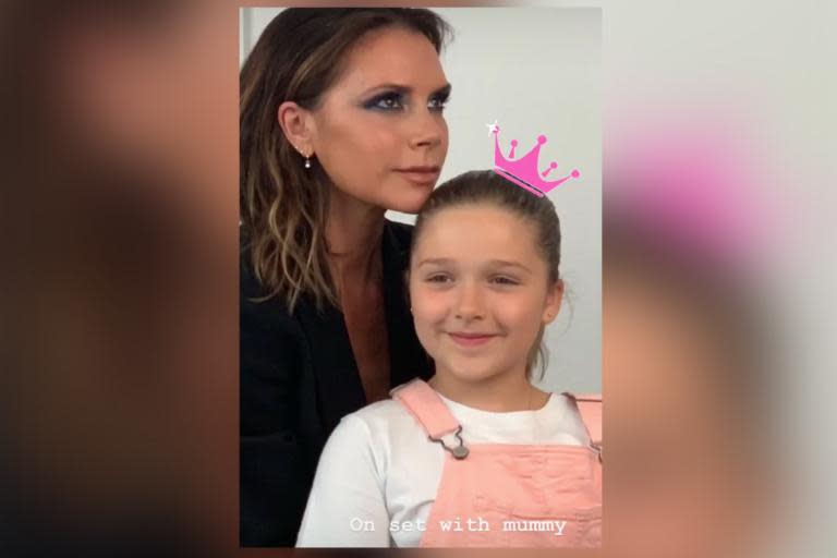 Victoria Beckham was joined on set by daughter Harper as she shot images for a new campaign.The fashion designer shared a photo of her and the seven-year-old on Instagram, in which she rested her chin on her beaming daughter’s head.Fresh from posing for images for her new beauty project, the former Spice Girl sported a dramatic make-up look while a smiling Harper sported a pair of pale pink dungarees.Her proud mum added a pink crown emoji on top of her daughter’s head.> View this post on Instagram> > Today I had a little guest on set! Shooting VictoriaBeckhamBeauty with mummy 💕kisses Harper Seven x VBbeauty HarperSeven> > A post shared by Victoria Beckham (@victoriabeckham) on Jul 8, 2019 at 9:26am PDT“Today I had a little guest on set!” Victoria wrote alongside the photo. “Shooting VictoriaBeckhamBeauty with mummy. Kisses Harper Seven x VBbeauty.”The 45-year-old also posted a brief behind-the-scenes clip which showed that her daughter had brought along some sweet treats for the crew to enjoy.“Cupcakes and a cake for everybody on set for mummy’s shoot today,” she told viewers as Harper placed the baked goods onto a plate.> View this post on Instagram> > VictoriaBeckhamBeauty DreamTeam @wendyrowe @jamespecis CleanBeauty NotPerfect> > A post shared by Victoria Beckham (@victoriabeckham) on Jul 8, 2019 at 5:55am PDTVictoria kept her social media followers up to date throughout the shoot, sharing Instagram photos which showed her “prepping skin on set” and having her make-up and hair touched up by her “dream team” Wendy Rowe and James Pecis.[[gallery-0]] The designer and her husband David recently celebrated their 20th wedding anniversary with a private tour of Versailles, which Victoria described as a “dream come true.”The couple shared a series of photos from the special trip on Instagram, including a snap of Victoria posing in the chateau’s famous Hall of Mirrors.“Most amazing visit to Le Chateau de Versailles on a very special day,” the former footballer wrote. “Thank you to everyone for making it so memorable @chateauversailles. One of the most beautiful places I’ve ever seen.”