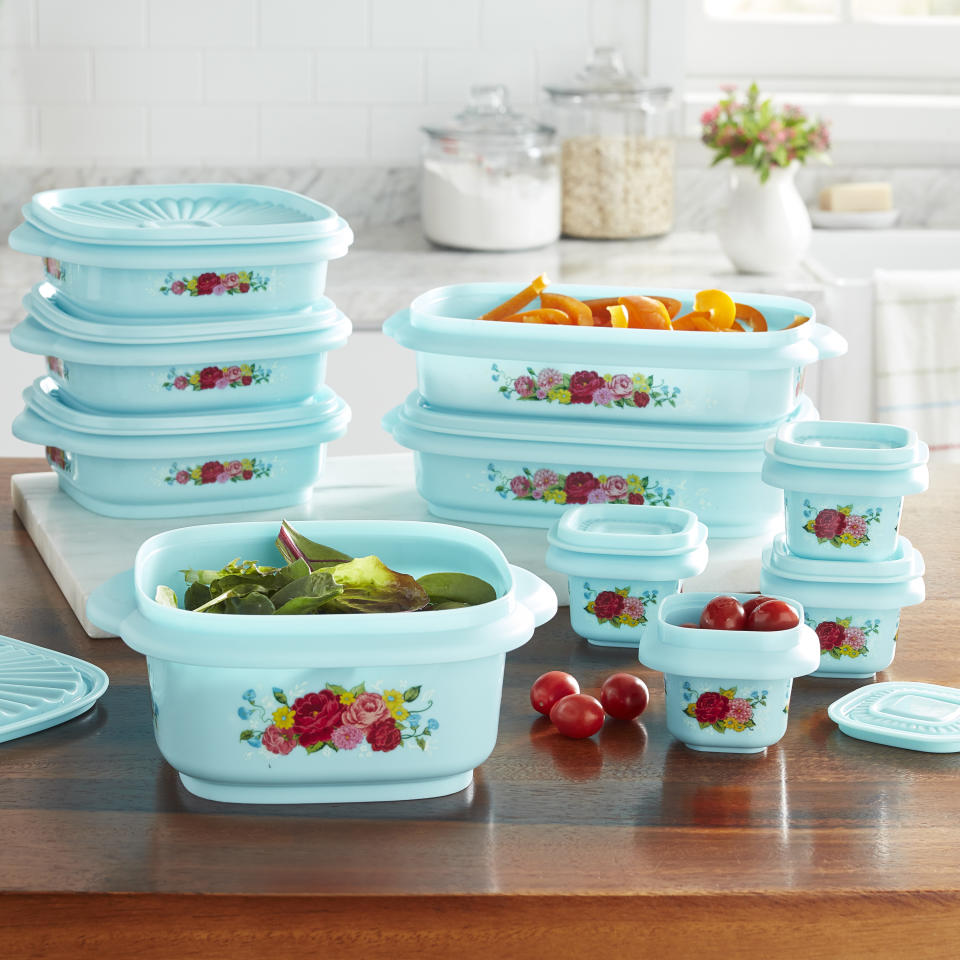 <p><a href="https://go.redirectingat.com?id=74968X1596630&url=https%3A%2F%2Fwww.walmart.com%2Fip%2FThe-Pioneer-Woman-20-Piece-Plastic-Food-Storage-Container-Variety-Set-Sweet-Rose%2F230361632&sref=https%3A%2F%2Fwww.thepioneerwoman.com%2Ffood-cooking%2Fg42266393%2Fmeal-prep-containers%2F" rel="nofollow noopener" target="_blank" data-ylk="slk:Shop Now;elm:context_link;itc:0;sec:content-canvas" class="link ">Shop Now</a></p><p>The Pioneer Woman 20-Piece Assorted Food Storage Set</p><p>walmart.com</p><p>$16.97</p><span class="copyright">Walmart</span>