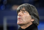 Germany's head coach Joachim Loew looks up during the UEFA Nations League soccer match between Germany and The Netherlands in Gelsenkirchen, Monday, Nov. 19, 2018. (AP Photo/Martin Meissner)