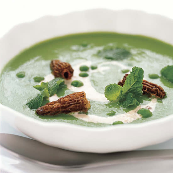 Garden Pea Soup with Morel Cream