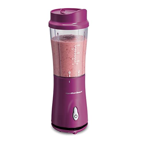 Hamilton Beach Portable Blender for Shakes and Smoothies with 14 Oz BPA Free Travel Cup and Lid, Durable Stainless Steel Blades for Powerful Blending Performance, Raspberry (51131) (AMAZON)