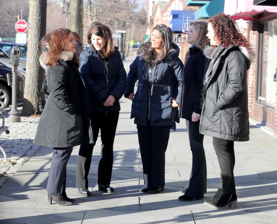 Tracy Jaffe, left, Chief Operating Officer for The Acceleration Project, Laurie Medvinsky, a consultant for the project, Claudia Uribe, Director of Service Delivery, Jane Veron, Chief Executive Officer, and Wendy Gendel, a consultant, in downtown Scarsdale Feb. 26, 2019. (Photo: Seth Harrison/The Journal News)