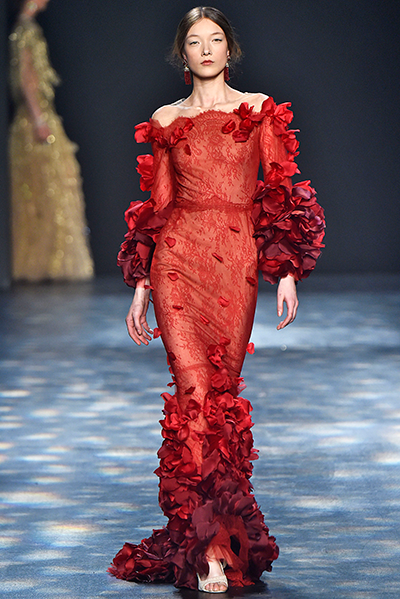 Marchesa red floral roses gown