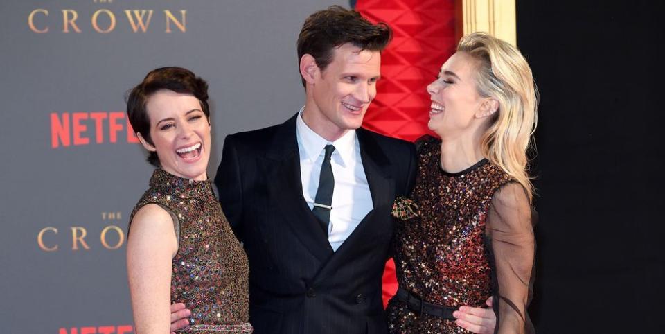 <p>Claire Foy gushed about her costars Matt Smith and Vanessa Kirby in an interview with <a href="http://metro.co.uk/2017/12/07/crowns-claire-foy-vanessa-kirby-celebrated-last-day-filming-disco-sounds-incredible-7140475/" rel="nofollow noopener" target="_blank" data-ylk="slk:Metro.co.uk;elm:context_link;itc:0;sec:content-canvas" class="link ">Metro.co.uk</a>: "On our last day, the amazing [cinematographer] Adriano Goldman had asked all the [electricians] to put multi-colored lights in all the lights around Buckingham Palace. So when me and Vanessa Kirby finished it turned into a disco and everyone was like 'Woooo.'"</p>