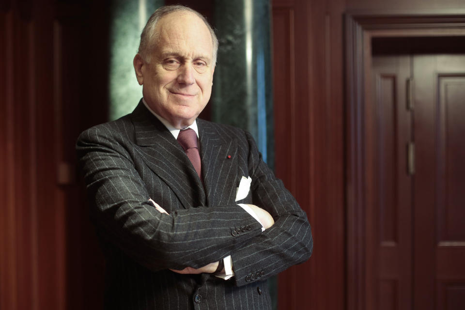 The president of the World Jewish Congress Ronald Lauder poses in a hotel room prior to an interview with The Associated Press in Berlin, Thursday, Jan. 30, 2014. Lauder says Germany must make a stronger effort to identify and return thousands of looted art pieces the Nazis took from the Jews. He told The Associated Press on Thursday that Nazi-looted art still hangs in German museums, government offices and private collections. Lauder says the country’s legislation needs to be changed in order to facilitate its return. (AP Photo/Markus Schreiber)