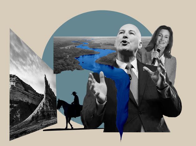When Joe Biden dropped his 30x30 plan in early 2021, American Stewards of Liberty latched on and didn’t let go. The group has fought the conservation target with a blend of misinformation, conspiracy theories and fear-mongering. (Photo: Illustration: Damon Dahlen/HuffPost; Photos: Getty/Blake Ovard/Hobbs News-Sun)