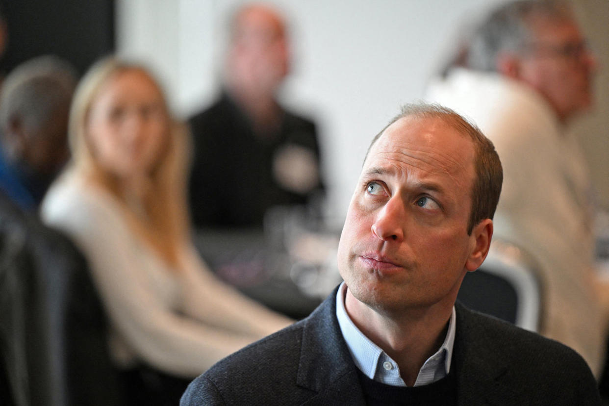 Britain's Prince William attends a Homewards Sheffield Local Coalition meeting in Sheffield, northern England, on March 19, 2024.  (Oli Scarff / AFP - Getty Images file)