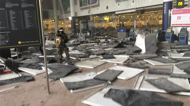 The departures terminal in a Brussels airport was targeted by terrorists. Photo: Twitter