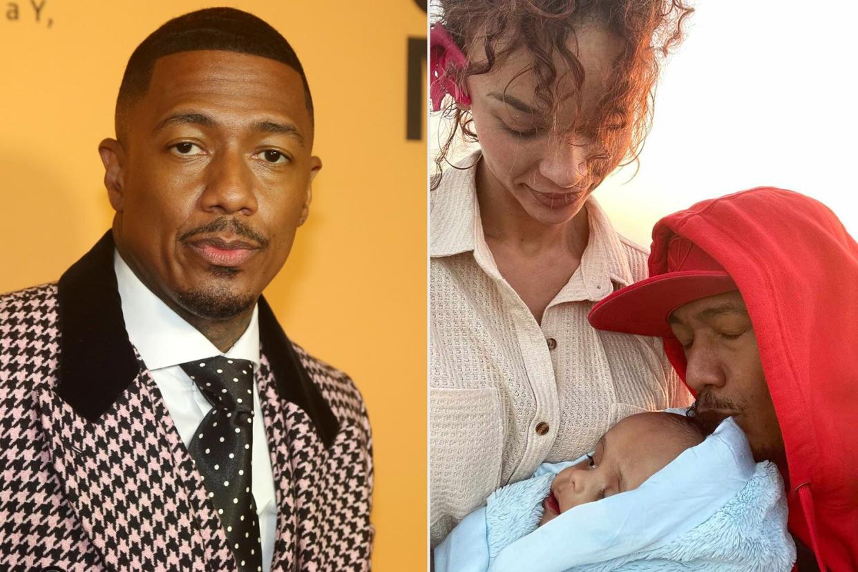 NEW YORK, NEW YORK - OCTOBER 13: Nick Cannon poses at the opening night of the new play "Thoughts of a Colored Man" on Broadway at The Golden Theatre on October 13, 2021 in New York City. (Photo by Bruce Glikas/WireImage); Nick Cannon Alyssa Scott and baby Zen Cannon on 12/5/21