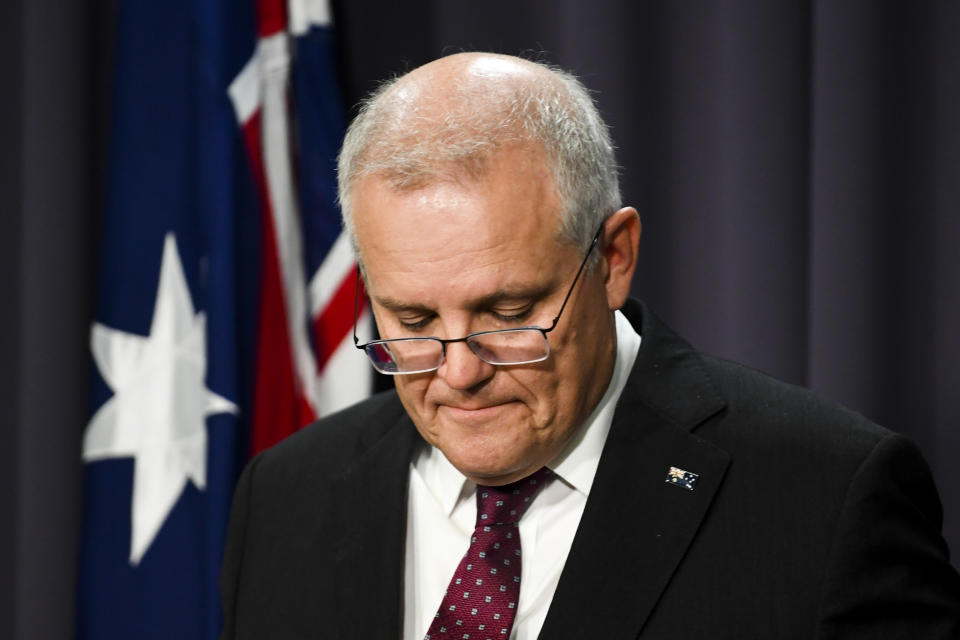 Australian Prime Minister Scott Morrison speaks during a press conference at Parliament House.